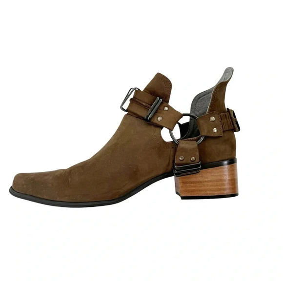 Grey City Suede Leather Willa Cutout Harness Ankle Boots Brown Size 8 - Picture 4 of 10
